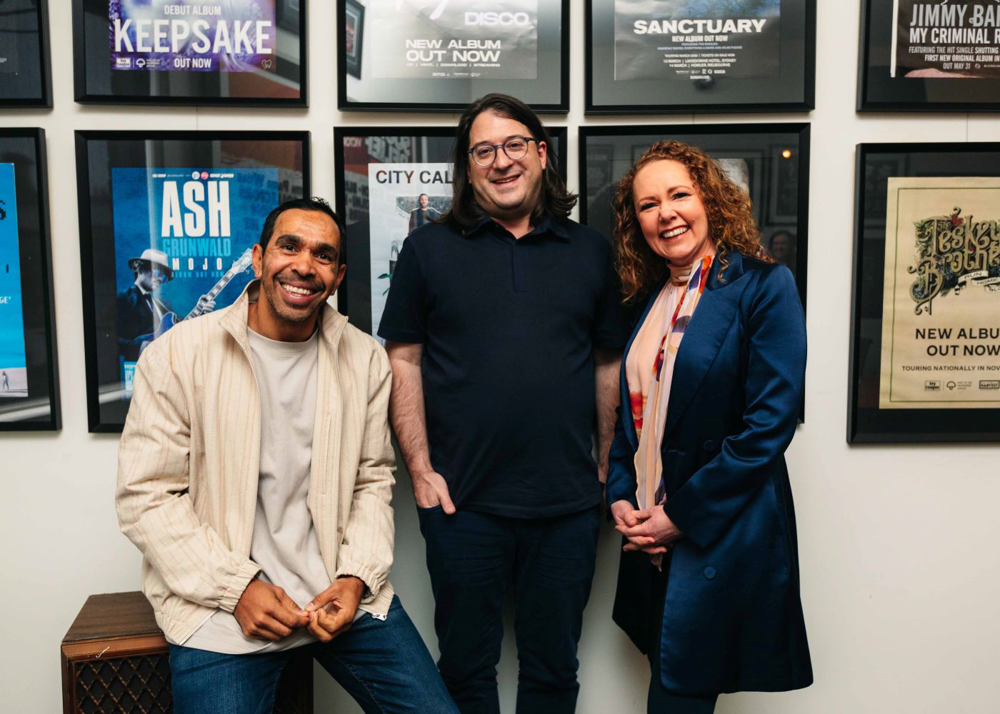 L-R: Coles Ambassador and mentor for the AFL Coles First Nations Pathway program, Eddie Betts, Mushroom Group Chief Executive, Matt Gudinski and Coles Chief Marketing Officer Lisa Ronson LR